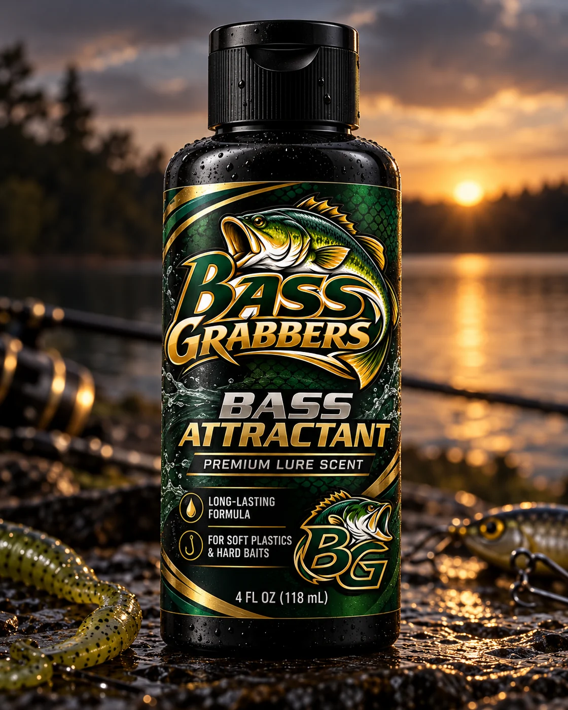 Premium bass attractant bottle packaging concept